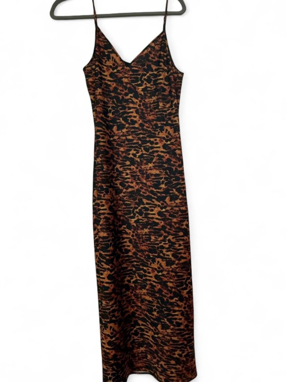 All Saints Black and Orange Animal-Print Slip Maxi Dress
